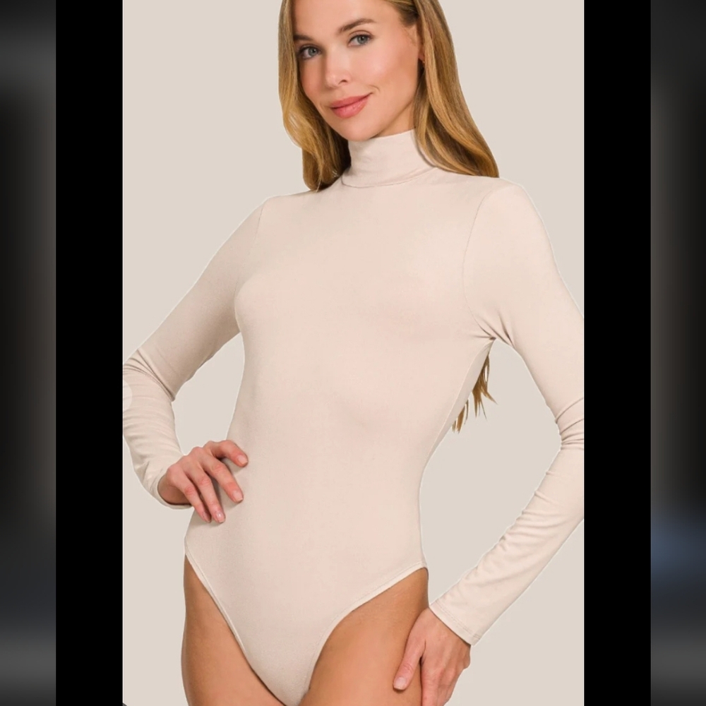 SPANX Beige Turtleneck Long Sleeve Bodysuit